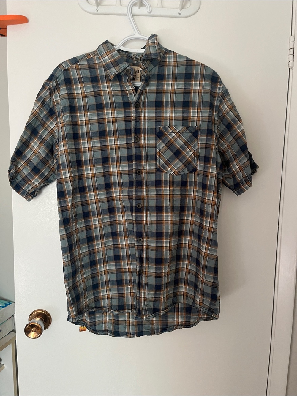 RedHead Plaid Short-Sleeve Button-Down Shirt in Blue and Brown